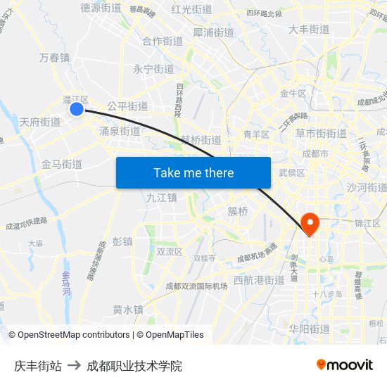 庆丰街站 to 成都职业技术学院 map