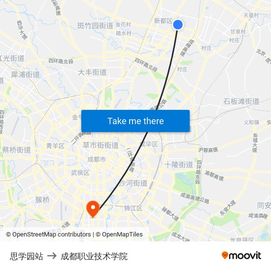 思学园站 to 成都职业技术学院 map