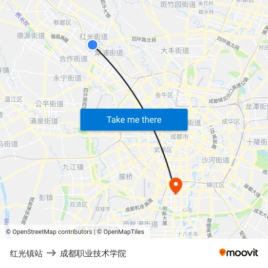 红光镇站 to 成都职业技术学院 map