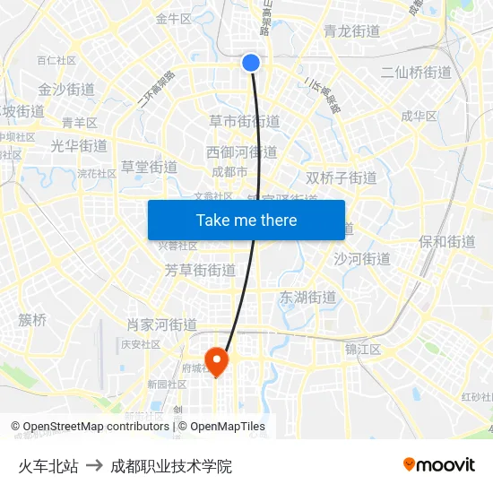 火车北站 to 成都职业技术学院 map