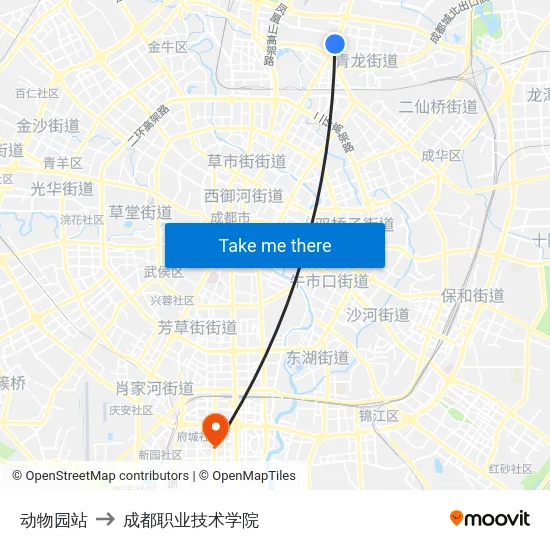 动物园站 to 成都职业技术学院 map