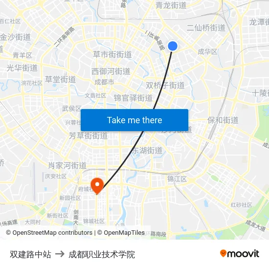 双建路中站 to 成都职业技术学院 map