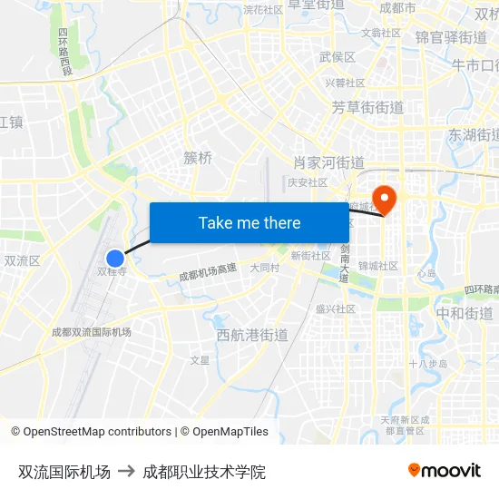双流国际机场 to 成都职业技术学院 map