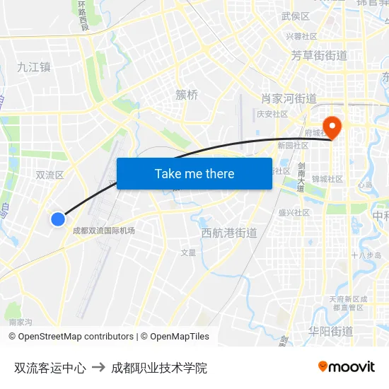 双流客运中心 to 成都职业技术学院 map