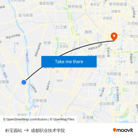 朴宝园站 to 成都职业技术学院 map