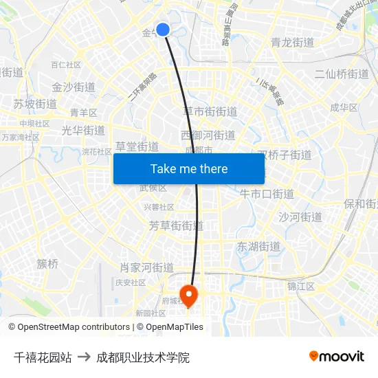 千禧花园站 to 成都职业技术学院 map