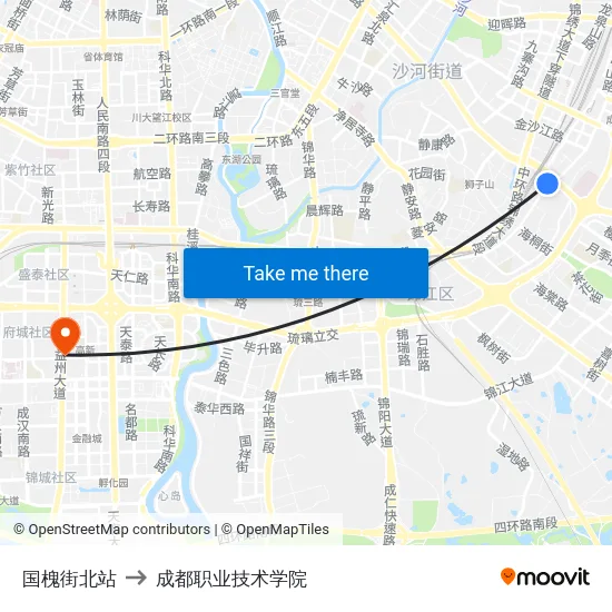 国槐街北站 to 成都职业技术学院 map