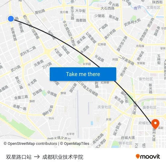 双星路口站 to 成都职业技术学院 map