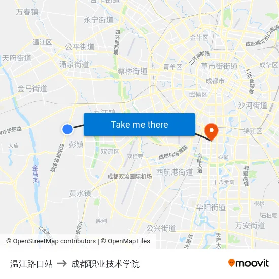温江路口站 to 成都职业技术学院 map
