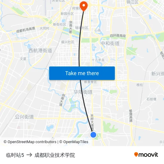 临时站5 to 成都职业技术学院 map