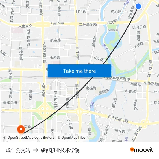 成仁公交站 to 成都职业技术学院 map