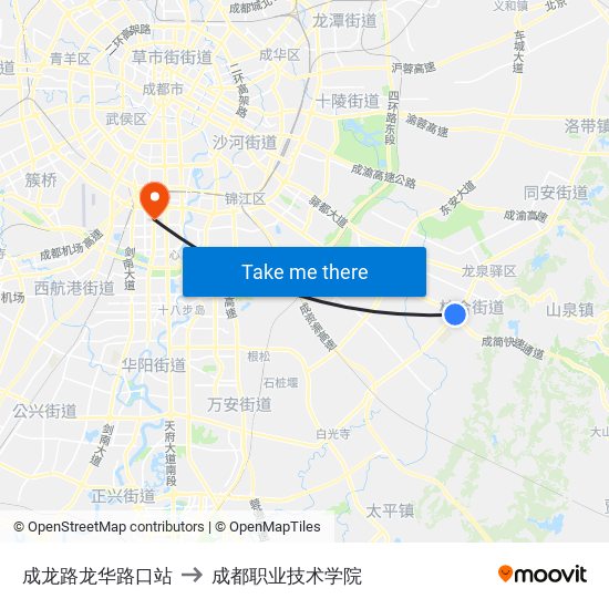 成龙路龙华路口站 to 成都职业技术学院 map