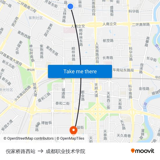 倪家桥路西站 to 成都职业技术学院 map