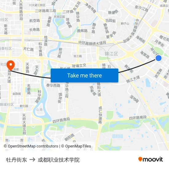 牡丹街东 to 成都职业技术学院 map