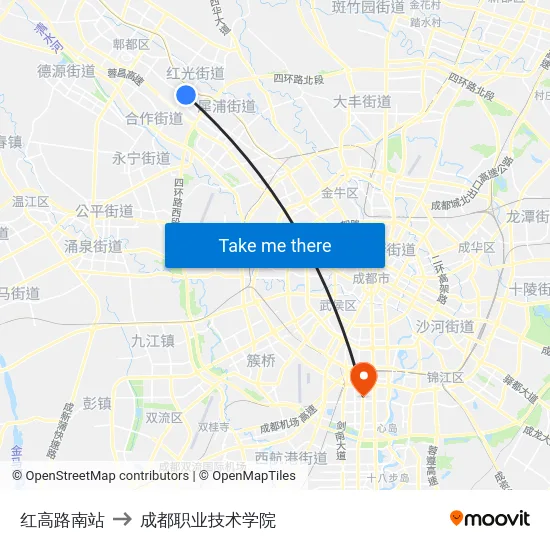 红高路南站 to 成都职业技术学院 map