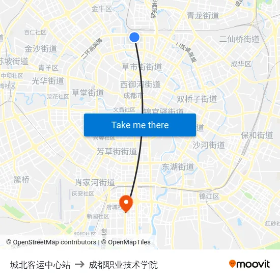 城北客运中心站 to 成都职业技术学院 map