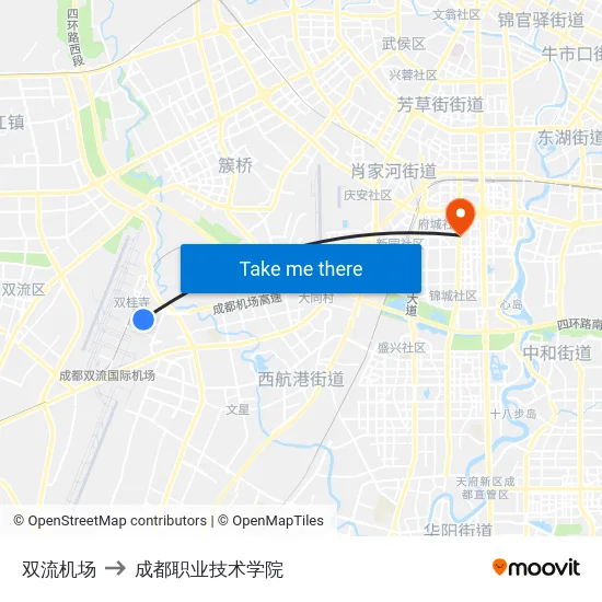 双流机场 to 成都职业技术学院 map