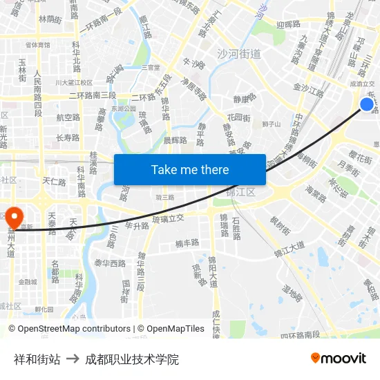 祥和街站 to 成都职业技术学院 map