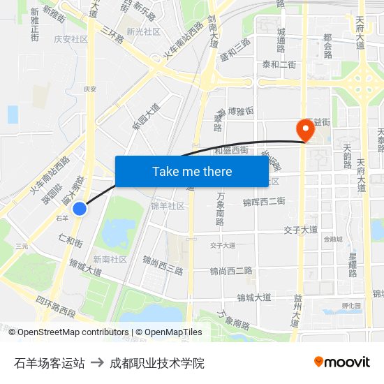 石羊场客运站 to 成都职业技术学院 map