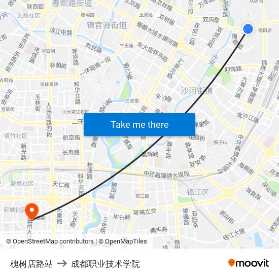 槐树店路站 to 成都职业技术学院 map