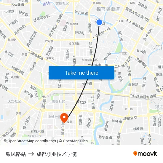 致民路站 to 成都职业技术学院 map