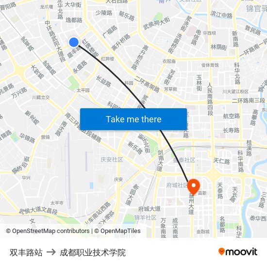 双丰路站 to 成都职业技术学院 map