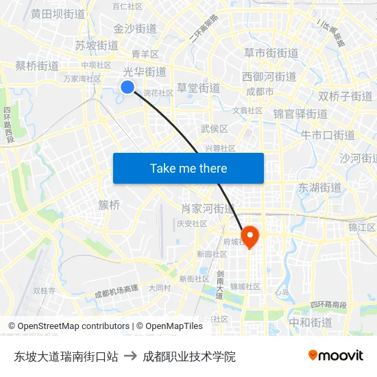 东坡大道瑞南街口站 to 成都职业技术学院 map