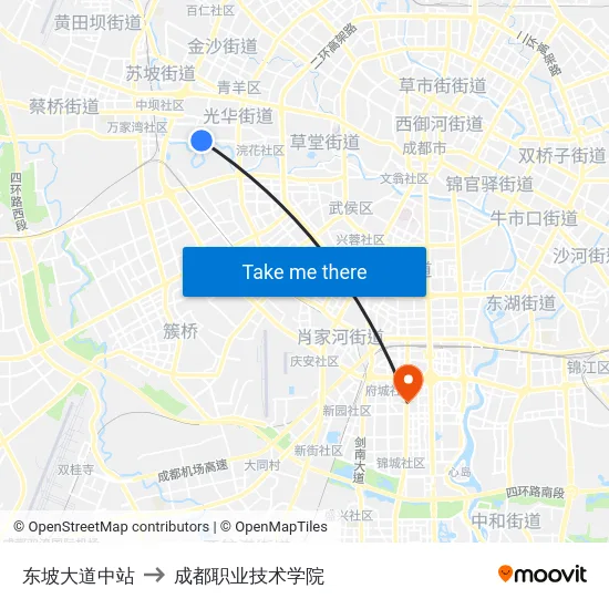 东坡大道中站 to 成都职业技术学院 map