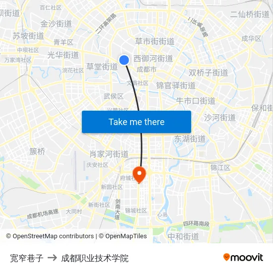 宽窄巷子 to 成都职业技术学院 map