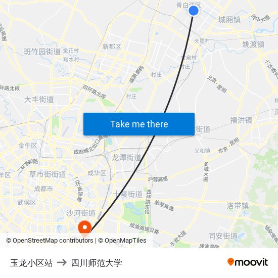 玉龙小区站 to 四川师范大学 map