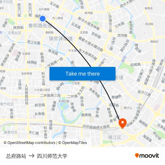 总府路站 to 四川师范大学 map