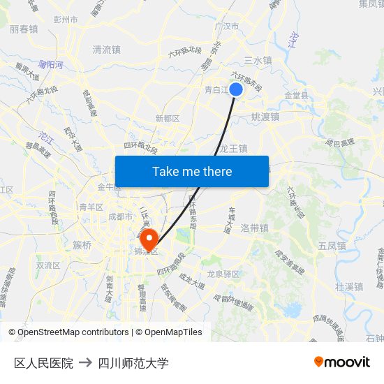 区人民医院 to 四川师范大学 map