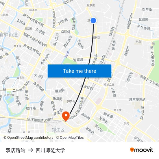 双店路站 to 四川师范大学 map