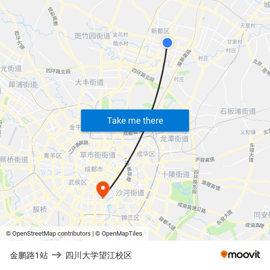金鹏路1站 to 四川大学望江校区 map