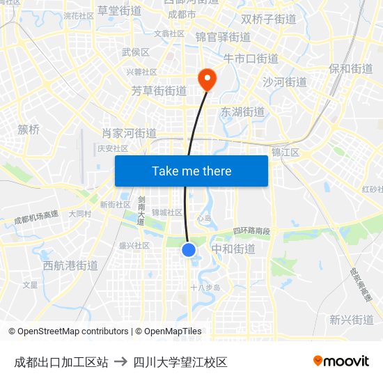 成都出口加工区站 to 四川大学望江校区 map