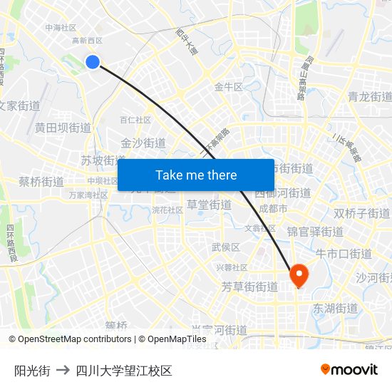 阳光街 to 四川大学望江校区 map