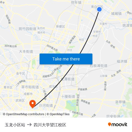 玉龙小区站 to 四川大学望江校区 map
