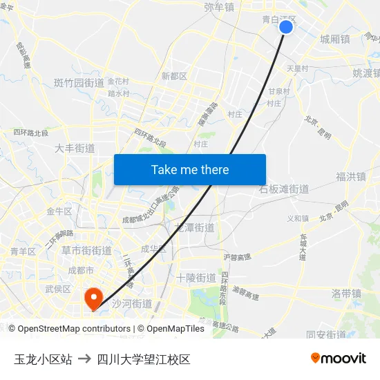 玉龙小区站 to 四川大学望江校区 map