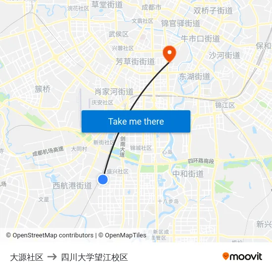 大源社区 to 四川大学望江校区 map