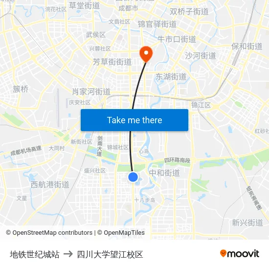 地铁世纪城站 to 四川大学望江校区 map