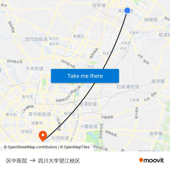 区中医院 to 四川大学望江校区 map