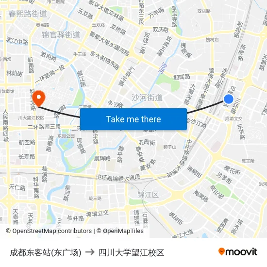 成都东客站(东广场) to 四川大学望江校区 map