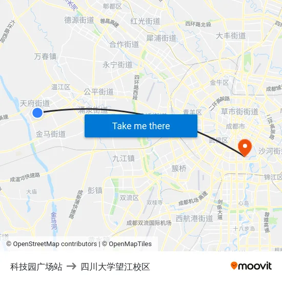 科技园广场站 to 四川大学望江校区 map