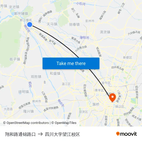 翔和路通锦路口 to 四川大学望江校区 map