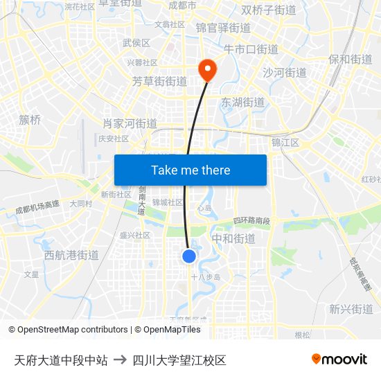 天府大道中段中站 to 四川大学望江校区 map