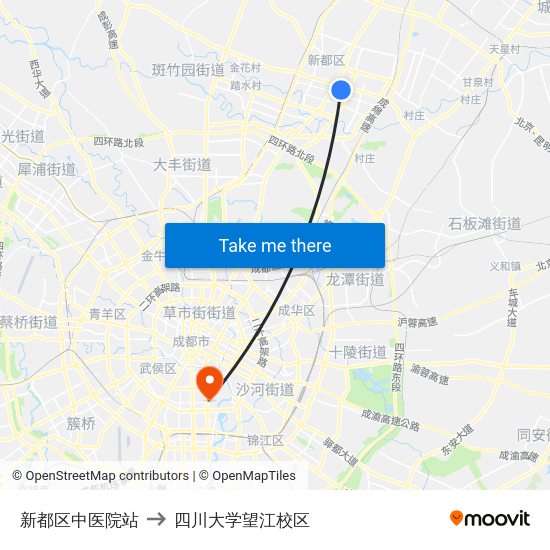 新都区中医院站 to 四川大学望江校区 map
