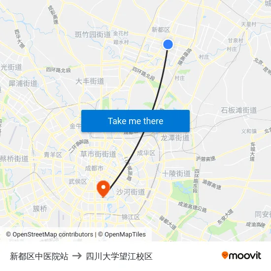 新都区中医院站 to 四川大学望江校区 map