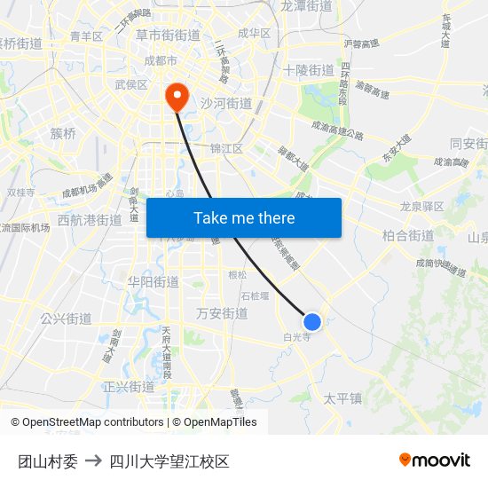 团山村委 to 四川大学望江校区 map