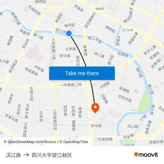 滨江路 to 四川大学望江校区 map