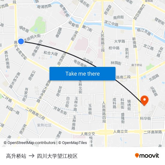 高升桥站 to 四川大学望江校区 map